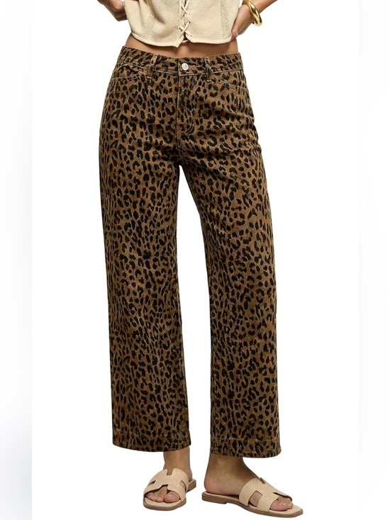 Luvamia Denim - Luvamia Wide Leg Leopard Print Jeans High Waist Medium NEW